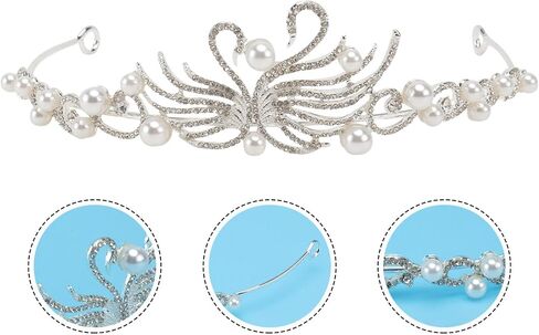 Beaupretty Swan Tiara White Swan Crown لؤلؤة التاج كريستال الملكة هالة حجر الراين الشعر مجوهرات مسابقة الزفاف حفلة موسيقية الأميرة لحفل زفاف عيد ميلاد حفلة موسيقية عرض in Saudi Arabia