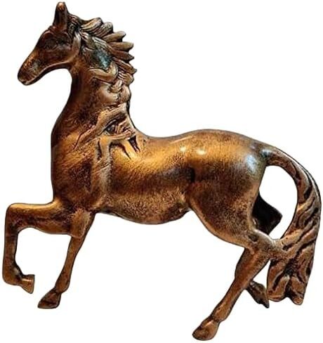 DEALORA Global Riding Horse Copper Gold Antique Animal Figure(24x9x24 cm) Home Decor Gifting Statue for Vastu Feng Shui Positive Energy & Vibration; Made in India in Saudi Arabia