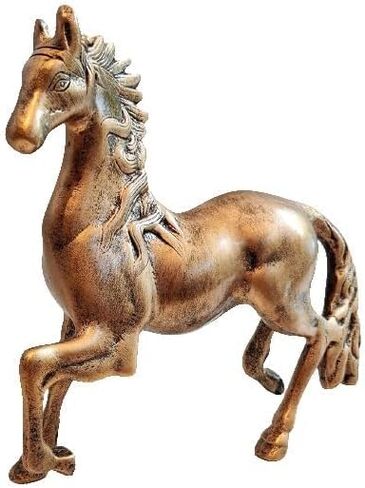 DEALORA Global Riding Horse Copper Gold Antique Animal Figure(24x9x24 cm) Home Decor Gifting Statue for Vastu Feng Shui Positive Energy & Vibration; Made in India in Saudi Arabia