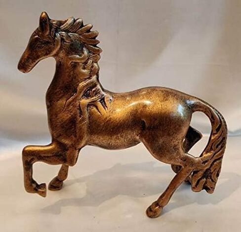 DEALORA Global Riding Horse Copper Gold Antique Animal Figure(24x9x24 cm) Home Decor Gifting Statue for Vastu Feng Shui Positive Energy & Vibration; Made in India in Saudi Arabia