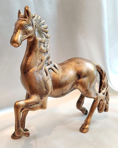 DEALORA Global Riding Horse Copper Gold Antique Animal Figure(24x9x24 cm) Home Decor Gifting Statue for Vastu Feng Shui Positive Energy & Vibration; Made in India in Saudi Arabia