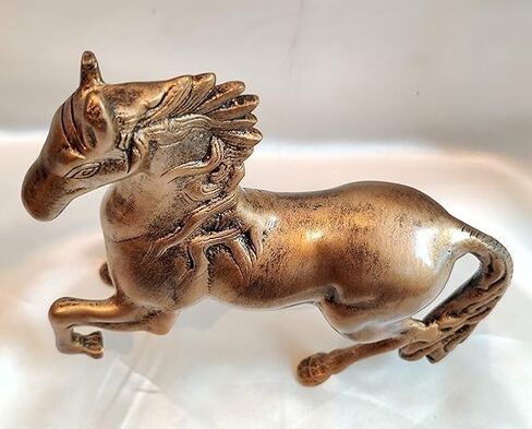 DEALORA Global Riding Horse Copper Gold Antique Animal Figure(24x9x24 cm) Home Decor Gifting Statue for Vastu Feng Shui Positive Energy & Vibration; Made in India in Saudi Arabia