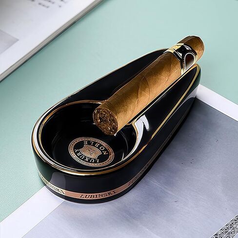 Cigar Ashtray for Outdoors, Single Ashtrays Patio with Holder, Small Ceramic Portable Travel Ash Tray for Gift Living Room Office Decoratio - Black in Saudi Arabia