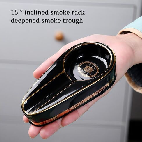 Cigar Ashtray for Outdoors, Single Ashtrays Patio with Holder, Small Ceramic Portable Travel Ash Tray for Gift Living Room Office Decoratio - Black in Saudi Arabia