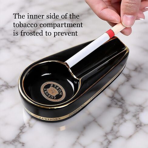 Cigar Ashtray for Outdoors, Single Ashtrays Patio with Holder, Small Ceramic Portable Travel Ash Tray for Gift Living Room Office Decoratio - Black in Saudi Arabia