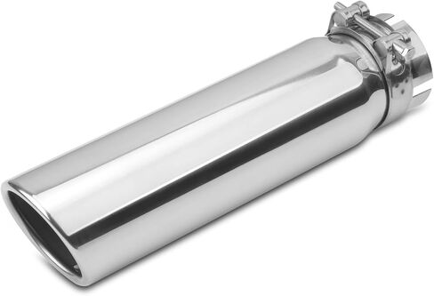 2.5 inch Inlet Exhaust Tip, 3" Outlet 12" Overall Length Stainless Steel Exhaust Tail Pipe, Clamp-On, Rolled Edge, Slant Sleek Angle Cut, Polished Tailpipe, Silvery in Saudi Arabia