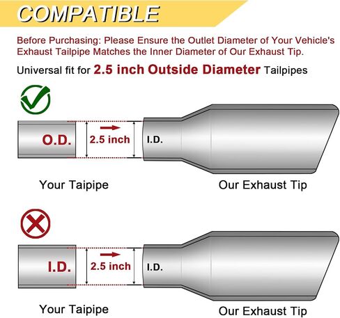 2.5 inch Inlet Exhaust Tip, 3" Outlet 12" Overall Length Stainless Steel Exhaust Tail Pipe, Clamp-On, Rolled Edge, Slant Sleek Angle Cut, Polished Tailpipe, Silvery in Saudi Arabia