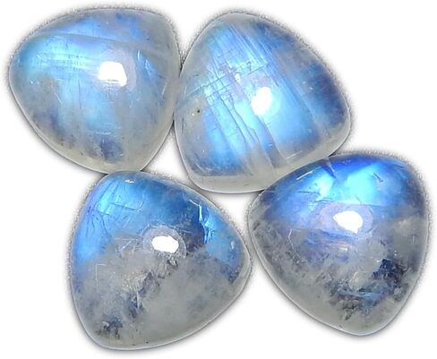 Natural Rainbow Moonstone 10mm trillion blue fire AAA quality calibrated cabochon loose gemstone for jewelry making 4 pcs Box. in Saudi Arabia
