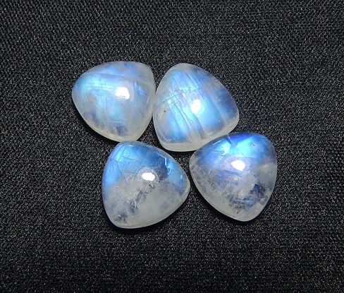 Natural Rainbow Moonstone 10mm trillion blue fire AAA quality calibrated cabochon loose gemstone for jewelry making 4 pcs Box. in Saudi Arabia