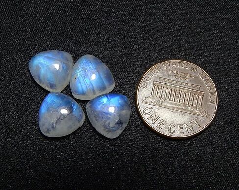 Natural Rainbow Moonstone 10mm trillion blue fire AAA quality calibrated cabochon loose gemstone for jewelry making 4 pcs Box. in Saudi Arabia