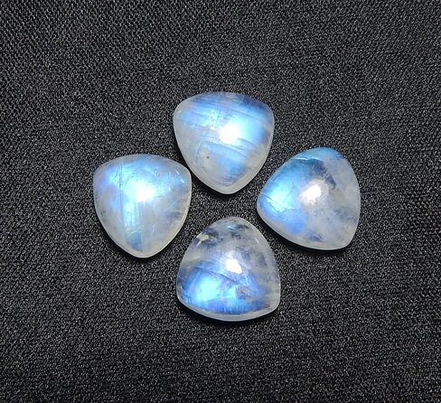 Natural Rainbow Moonstone 10mm trillion blue fire AAA quality calibrated cabochon loose gemstone for jewelry making 4 pcs Box. in Saudi Arabia