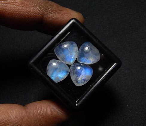 Natural Rainbow Moonstone 10mm trillion blue fire AAA quality calibrated cabochon loose gemstone for jewelry making 4 pcs Box. in Saudi Arabia