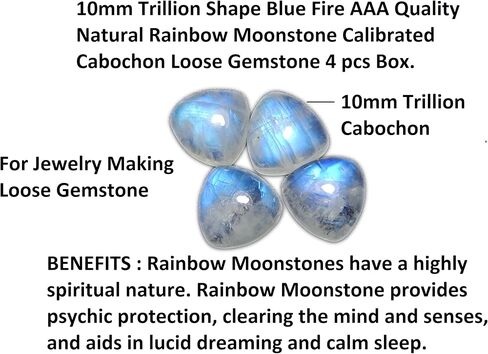 Natural Rainbow Moonstone 10mm trillion blue fire AAA quality calibrated cabochon loose gemstone for jewelry making 4 pcs Box. in Saudi Arabia