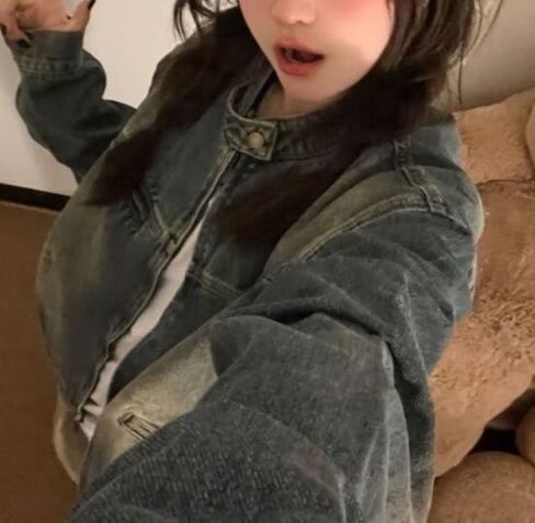 Vintage Denim Jacket for Women Oversized Jean Jacket Men Grunge Long Sleeve Cute Zip Up Y2K Coat Jacket Goth Clothes in Saudi Arabia