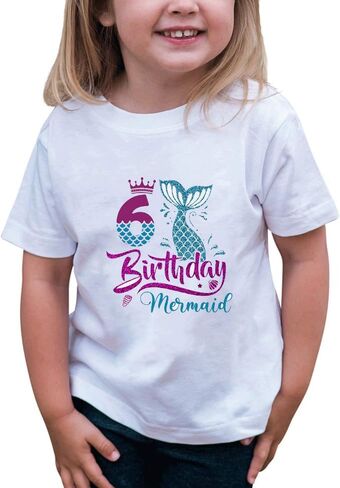 6th Birthday Shirt for Girls, Dress for Girls, T Shirt for 6 Year Old Gift Outfit, Decoration Mermaid Clothes White in Saudi Arabia