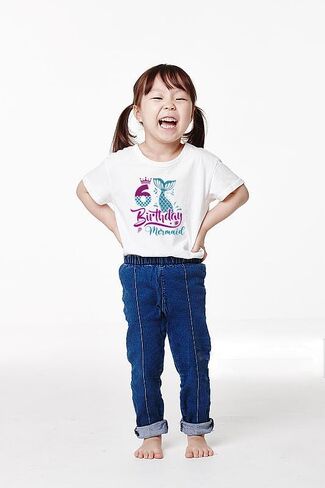 6th Birthday Shirt for Girls, Dress for Girls, T Shirt for 6 Year Old Gift Outfit, Decoration Mermaid Clothes White in Saudi Arabia