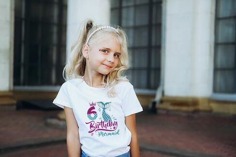 6th Birthday Shirt for Girls, Dress for Girls, T Shirt for 6 Year Old Gift Outfit, Decoration Mermaid Clothes White in Saudi Arabia