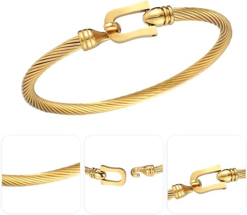 2pcs Twisted Cable Wire Bracelets, Stainless Steel Twisted Cable Wire Bangle Cuff with Hook Clasp for Women (Silver & Gold) in Saudi Arabia