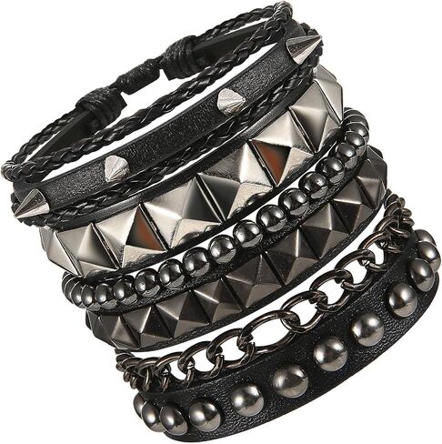 4 Pcs Punk Studded Bracelets Rock Leather Emo Bracelets 80s Gothic Spike Cuff Bracelet Set Retro Classic Emo Jewelry Accessories for Men Women Rocker Outfits in Saudi Arabia