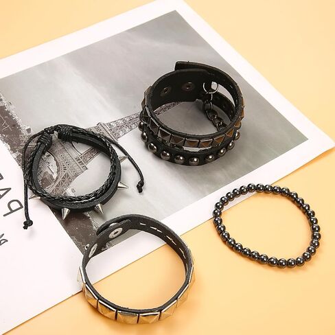 4 Pcs Punk Studded Bracelets Rock Leather Emo Bracelets 80s Gothic Spike Cuff Bracelet Set Retro Classic Emo Jewelry Accessories for Men Women Rocker Outfits in Saudi Arabia