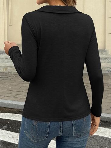 Tankaneo Womens Long Sleeve Polo Shirts V Neck Fall Dressy Casual Collared Tops Loose Fit Work Shirt in Saudi Arabia