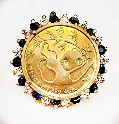 خاتم زفاف نسائي بقطع مستديرة 1.50 قيراط مصنوع من الماس الأبيض والأسود على شكل دب الباندا، لمسة نهائية من الذهب الأصفر عيار 14 قيراط in Saudi Arabia