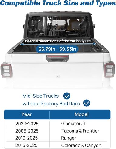 رف سرير JOYTUTUS Overland متوافق مع 2020-2025 Gladiator JT/ 2005-2025 Tacoma&Frontier/ 2019-2025 Ranger/ 2015-2025 Colorado&Canyon، رف سرير بارتفاع 14.96 بوصة بوزن 900 رطل لخيمة التخييم مع لوحة مولي in Saudi Arabia