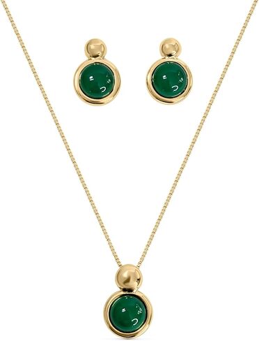 Brazilian Designed Gold Plated Earrings and Necklace with natural gemstone - Comfy Hypoallergenic Statement Jewelry set for Women 0.7 inch (1,8 cm) Made in Brazil in Kuwait