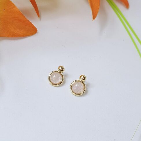 Brazilian Designed Gold Plated Earrings and Necklace with natural gemstone - Comfy Hypoallergenic Statement Jewelry set for Women 0.7 inch (1,8 cm) Made in Brazil in Kuwait