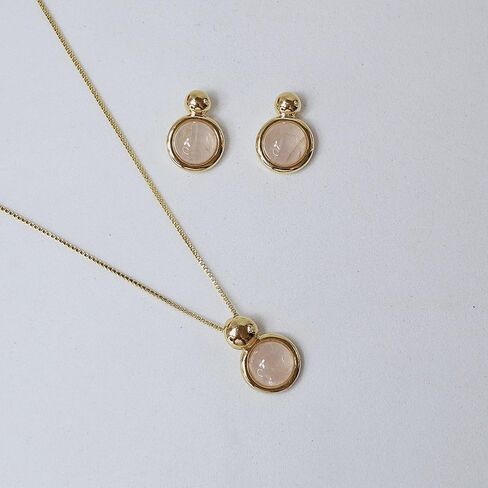 Brazilian Designed Gold Plated Earrings and Necklace with natural gemstone - Comfy Hypoallergenic Statement Jewelry set for Women 0.7 inch (1,8 cm) Made in Brazil in Kuwait