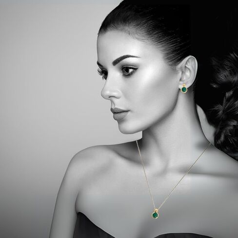 Brazilian Designed Gold Plated Earrings and Necklace with natural gemstone - Comfy Hypoallergenic Statement Jewelry set for Women 0.7 inch (1,8 cm) Made in Brazil in Kuwait