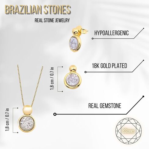 Brazilian Designed Gold Plated Earrings and Necklace with natural gemstone - Comfy Hypoallergenic Statement Jewelry set for Women 0.7 inch (1,8 cm) Made in Brazil in Kuwait
