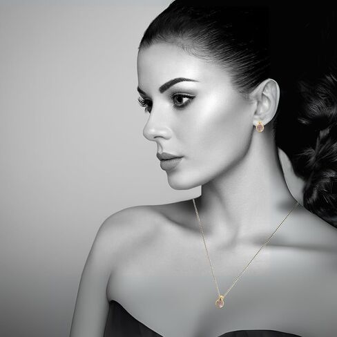 Brazilian Designed Gold Plated Earrings and Necklace with natural gemstone - Comfy Hypoallergenic Statement Jewelry set for Women 0.7 inch (1,8 cm) Made in Brazil in Kuwait