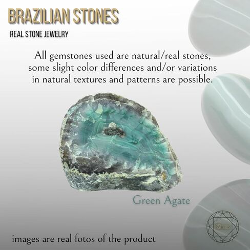 Brazilian Designed Gold Plated Earrings and Necklace with natural gemstone - Comfy Hypoallergenic Statement Jewelry set for Women 0.7 inch (1,8 cm) Made in Brazil in Kuwait