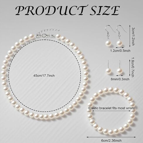 Pearl Jewelry Set for Women Faux Pearl Costume Jewelry Set with Necklace, Bracelets, Ring, Earrings for Wedding Bridal Birthday Tea Party in Kuwait