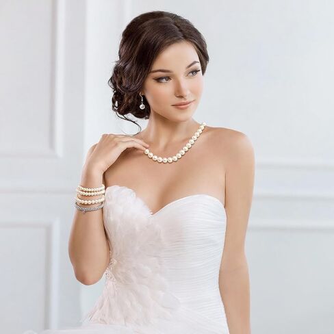 Pearl Jewelry Set for Women Faux Pearl Costume Jewelry Set with Necklace, Bracelets, Ring, Earrings for Wedding Bridal Birthday Tea Party in Kuwait
