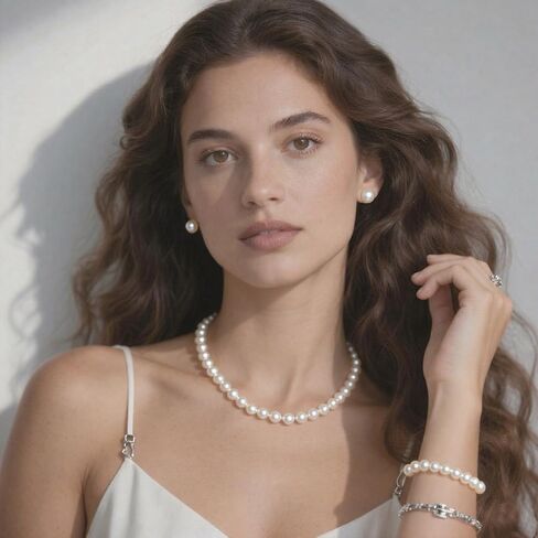 Pearl Jewelry Set for Women Faux Pearl Costume Jewelry Set with Necklace, Bracelets, Ring, Earrings for Wedding Bridal Birthday Tea Party in Kuwait