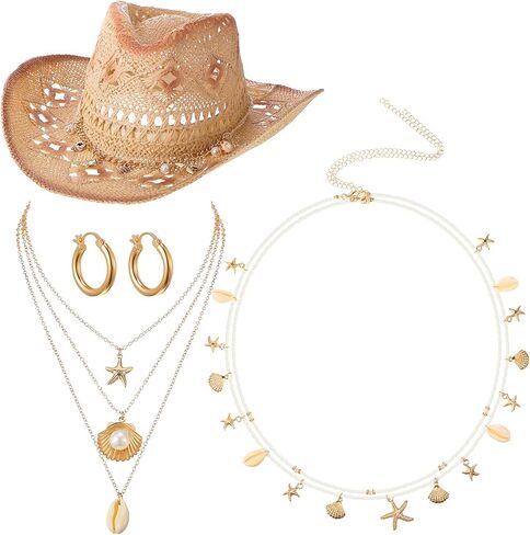 Geyoga 4 PCS Boho Jewelry Set Western Cowboy Hat Vintage Vinquoise Belt Belt Drains for Women in Saudi Arabia
