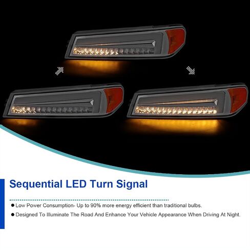 مصابيح زاوية LED كاملة من SPEC-D دخان أسود مع إشارة انعطاف تسلسلية، متوافقة مع 2004-2012 Chevy Colorado، مجموعة المصابيح الأمامية اليسرى + اليمنى in Saudi Arabia