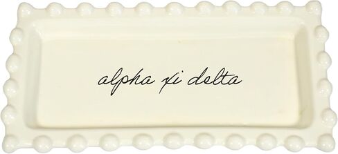 Sorority Shop Alpha Xi Delta Jewelry Dish - Rectangular Gloss Finish Ceramic tray with Sorority Name in Cursive Script, Multi-Function Ceramic Ring Dish, Ideal for Jewelry and Keys in Saudi Arabia