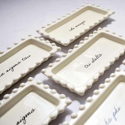 Sorority Shop Alpha Xi Delta Jewelry Dish - Rectangular Gloss Finish Ceramic tray with Sorority Name in Cursive Script, Multi-Function Ceramic Ring Dish, Ideal for Jewelry and Keys in Saudi Arabia