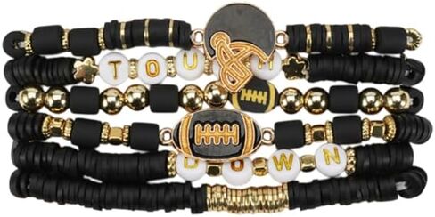 6Pcs Heishi Bracelets for Women Rugby Clay Beaded Stretch Bracelets Stackable Game Day Sports MAMA Bracelet Set Summer Beach Accessories Outfits Jewelry Gifts in Saudi Arabia