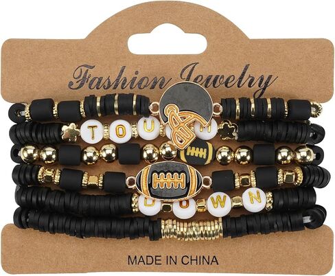 6Pcs Heishi Bracelets for Women Rugby Clay Beaded Stretch Bracelets Stackable Game Day Sports MAMA Bracelet Set Summer Beach Accessories Outfits Jewelry Gifts in Saudi Arabia