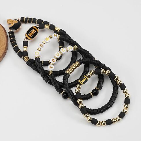 6Pcs Heishi Bracelets for Women Rugby Clay Beaded Stretch Bracelets Stackable Game Day Sports MAMA Bracelet Set Summer Beach Accessories Outfits Jewelry Gifts in Saudi Arabia