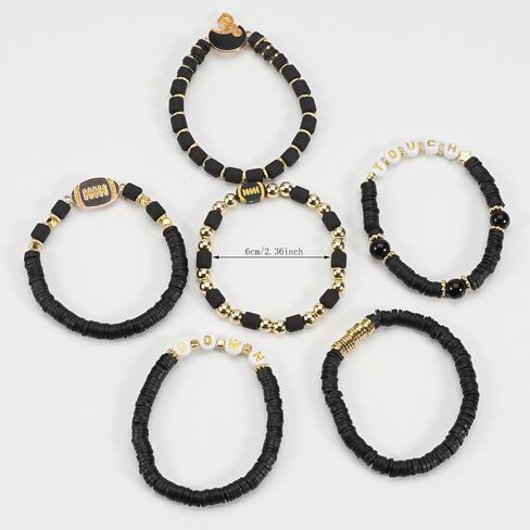 6Pcs Heishi Bracelets for Women Rugby Clay Beaded Stretch Bracelets Stackable Game Day Sports MAMA Bracelet Set Summer Beach Accessories Outfits Jewelry Gifts in Saudi Arabia