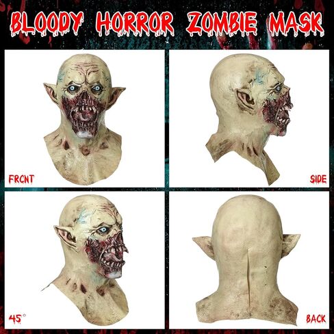 Scary Zombie Head Mask with Gloves - Broken Face Vampire Mask for Adult Halloween Horror Costume Cosplay Props in Saudi Arabia