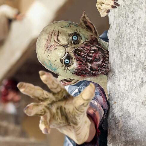 Scary Zombie Head Mask with Gloves - Broken Face Vampire Mask for Adult Halloween Horror Costume Cosplay Props in Saudi Arabia