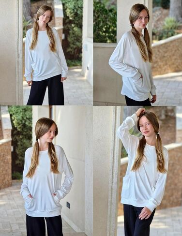 Arshiner Girls Long Sleeve Shirts with Pockets Crewneck Soft Casual Raglan Kids Blouse Tee Tops in Saudi Arabia