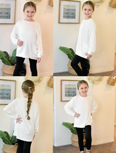 Arshiner Girls Long Sleeve Shirts with Pockets Crewneck Soft Casual Raglan Kids Blouse Tee Tops in Saudi Arabia