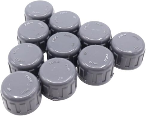 10-Pack 1/2" White PVC Pipe Fittings End Female Thread Cap Plug Adapters, Sturdy and Easy Install for Plumbing Applications, Perfect for DIY Projects, Pipe Repair and Modification in Kuwait